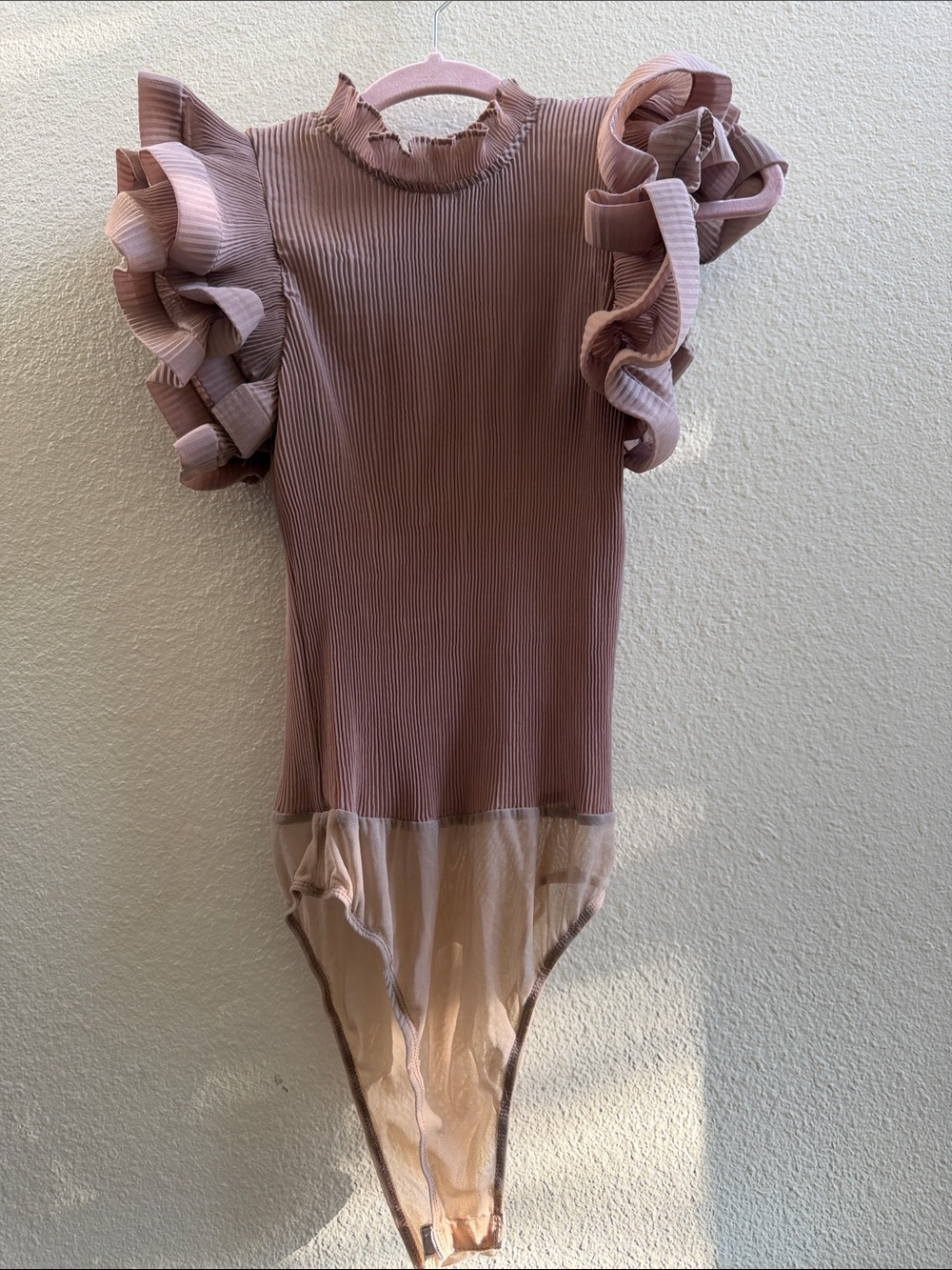 Nude Ruffle Sleeve One-Piece Bodysuit